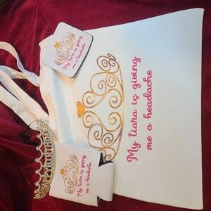 TIARA themed tote, beverage coaster & holder -My tiara is giving me a headache